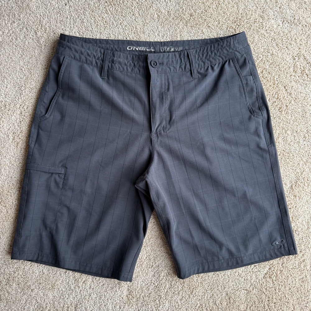 O’Neill Mens Hybrid Shorts Size 34 Gray Plaid Crossover Stretch Casual Surf